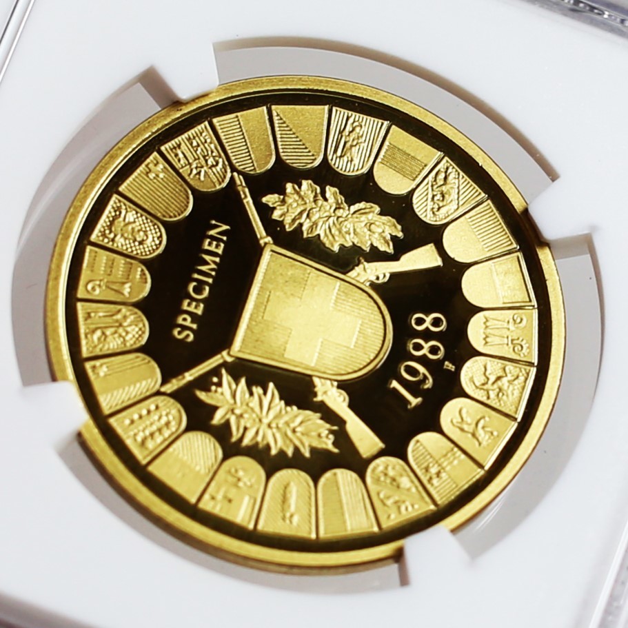 ◆超希少！鑑定枚数22枚◆1988 スイス 現代射撃祭 アルトドルフ 試鋳貨 100フラン NGC PF69 ULTRA CAMEO ウイリアムテル 試作貨 見本貨の画像7