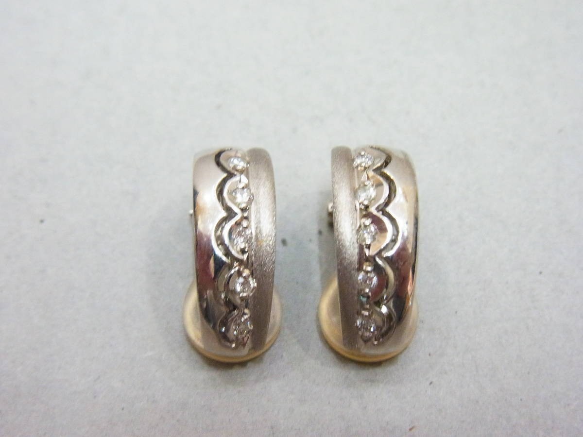 K14WG white gold diamond iya ring earrings combined use 