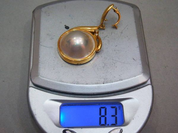  Tasaki Shinju K18 pearl diamond total 0.03ct pendant top 