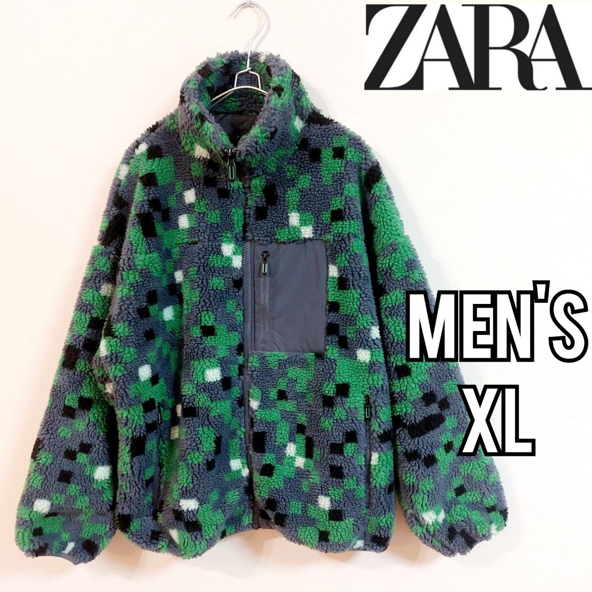 ZARA】美品ザラ アブストラクトボアジャケット メンズXL ZARA】美品ザラ アブストラクトボアジャケット メンズXL