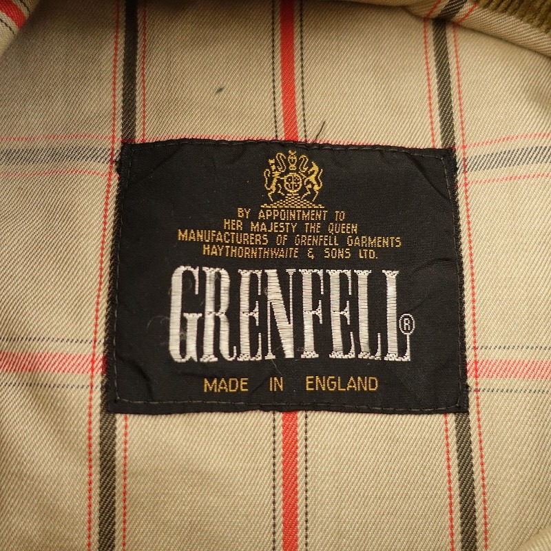 //グレンフェル GRENFELL *オイルドジャケット*レザーライクコットンナイロンコートグリーンカーキアウター(jk1-2310-460)【90K32】_画像9