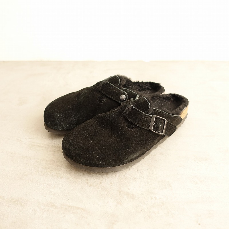 //ビルケンシュトック BIRKENSTOCK *Boston Shearing スウェードサンダル ナロー 38/24*黒革靴ファーシューズ(sh5-2310-83)【21K32】_画像2