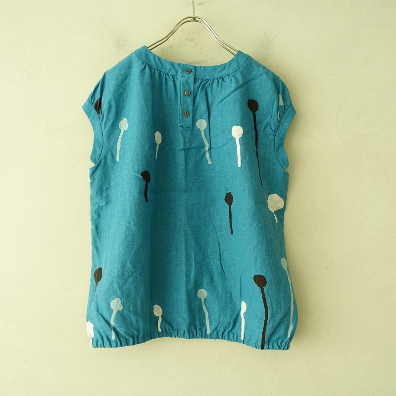 //[2022/ beautiful goods / regular price 3.8 ten thousand ] mina perhonen mina perhonen *hopee print blouse *38 flax pull over shirt (25-2311-20)[51K32]
