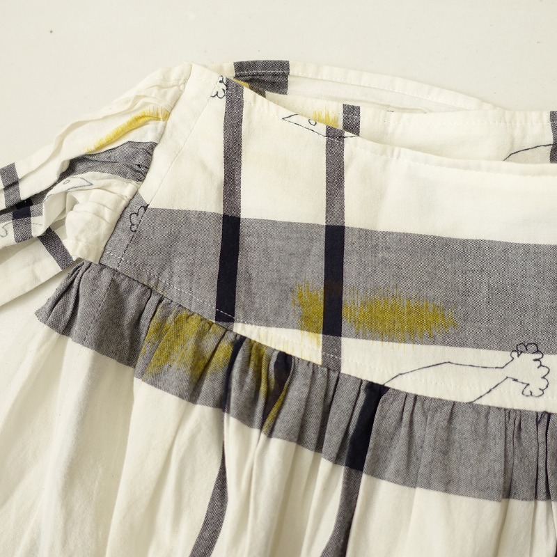 // mina perhonen mina perhonen *day trip waist ribbon cotton print gathered skirt *2 eggshell white (ksk33-2311-465)[72K32]