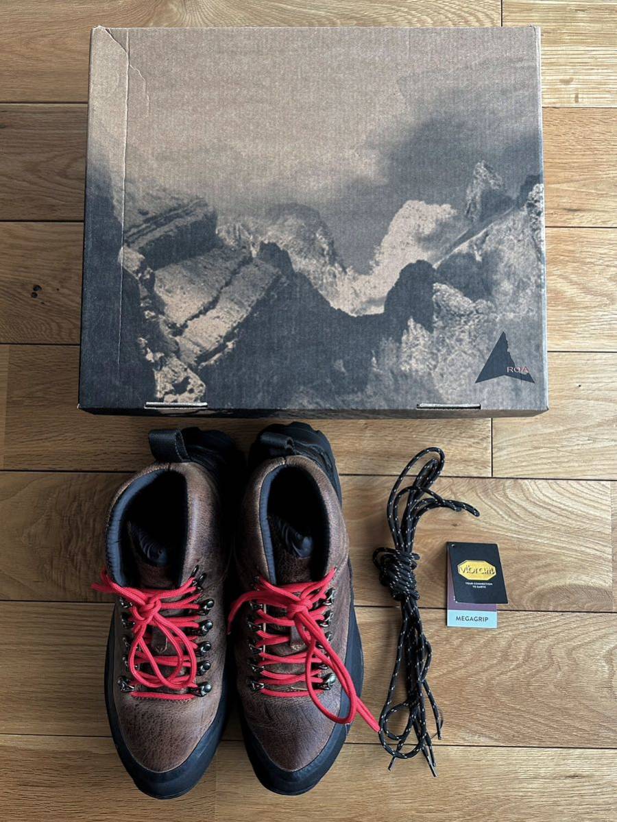 【美品】ROA HIKING ANDREAS NOIX 43 28cm US10 ロア ハイキング ブーツ ブラウン Kudu leather VIBRAM MEGAGRIP Made In Italy BROWN 茶色_画像9