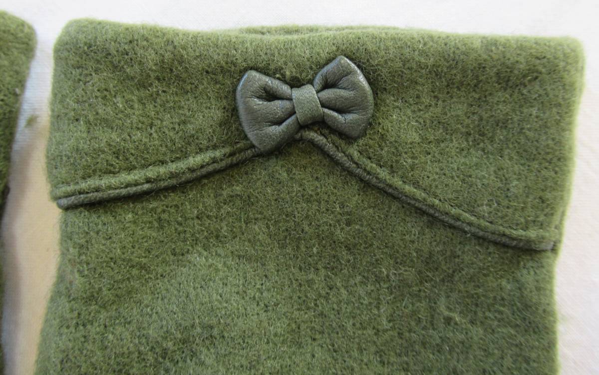 手袋 カーキ色 抹茶色 小さなリボン 婦人用 レディース_画像2