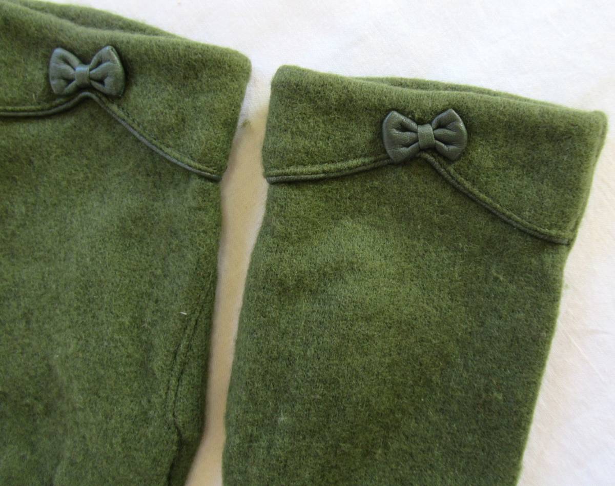 手袋 カーキ色 抹茶色 小さなリボン 婦人用 レディース_画像3