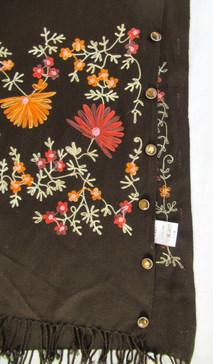 アジアン 茶系 花柄刺繍 大判 ストール インド製 マフラー スカーフ アジア エスニック_画像4