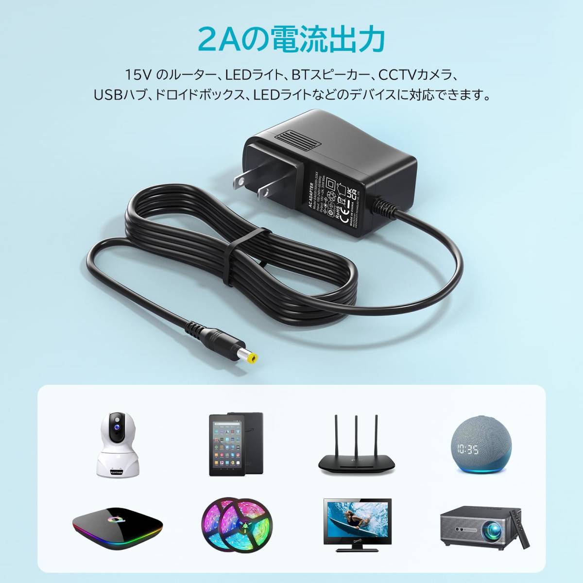 【特価セール】CCTV LEDストリップ カメラ dc15v アダプター アダプター ルーター 1a 1.5a 液晶モニターに対応_画像5