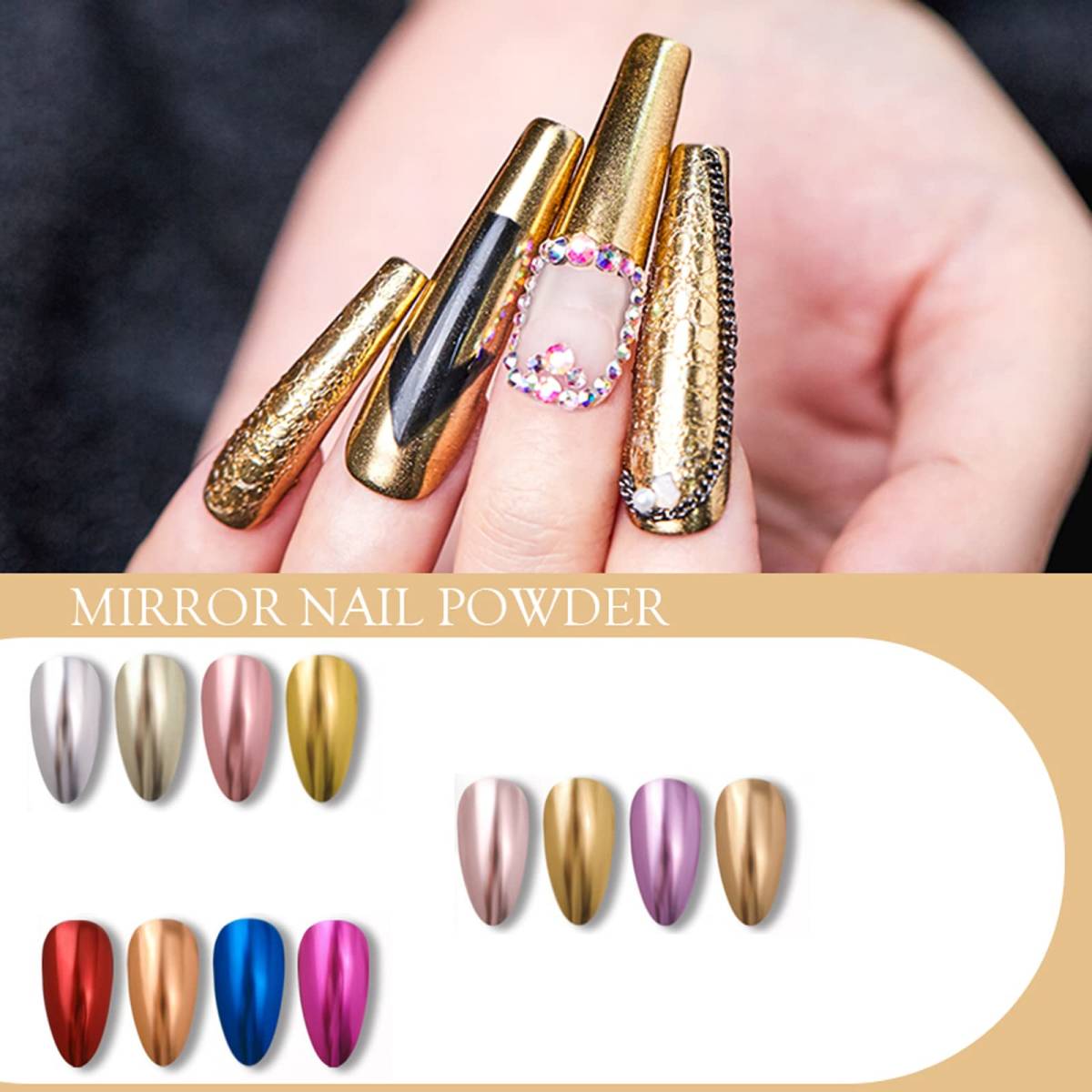 [ stock sale ] mirror powder Palette solid nails powder 4 color set mirror nails powder Gold silver nail art 