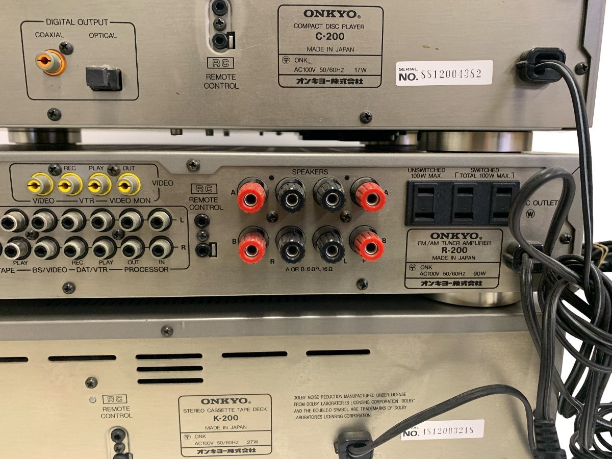 ONKYO オンキョー C-200 CDプレーヤー R-200 アンプチューナー K-200 カセットデッキ 3点セット 通電確認済_画像9