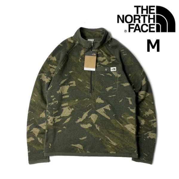 1円～!売切!【正規新品】THE NORTH FACE PRINT GORDON LYONS 1/4ZIP フリース プルオーバー US 登山 厚手ニット(M)カーキ 迷彩柄 181024-40_画像1