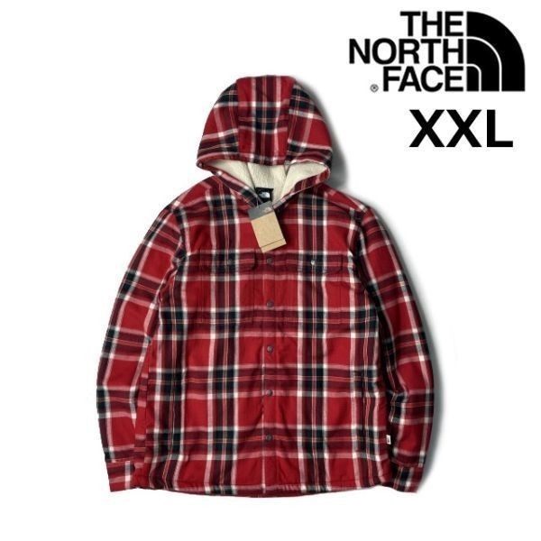 1円～!売切!【正規新品】THE NORTH FACE HOODED CANPSHIRE SHIRT シェルパフリースジャケット US限定 モコモコ(XXL)赤 チェック柄181024-75_画像1