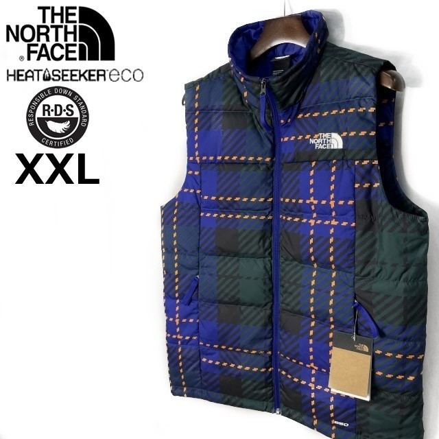 1円～!売切!【正規新品】THE NORTH FACE PRINTED ROXBOROUGH LUXE DOWN VEST ダウンベスト RDS認証 US限定(XXL)青 緑 チェック柄 190122-83_画像2