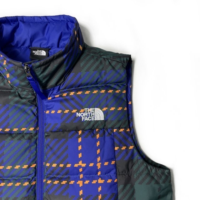 1円～!売切!【正規新品】THE NORTH FACE◆PRINTED ROXBOROUGH LUXE DOWN VEST ダウンベスト US限定 RDS認証(L)青 緑 チェック柄 190122-83_画像4