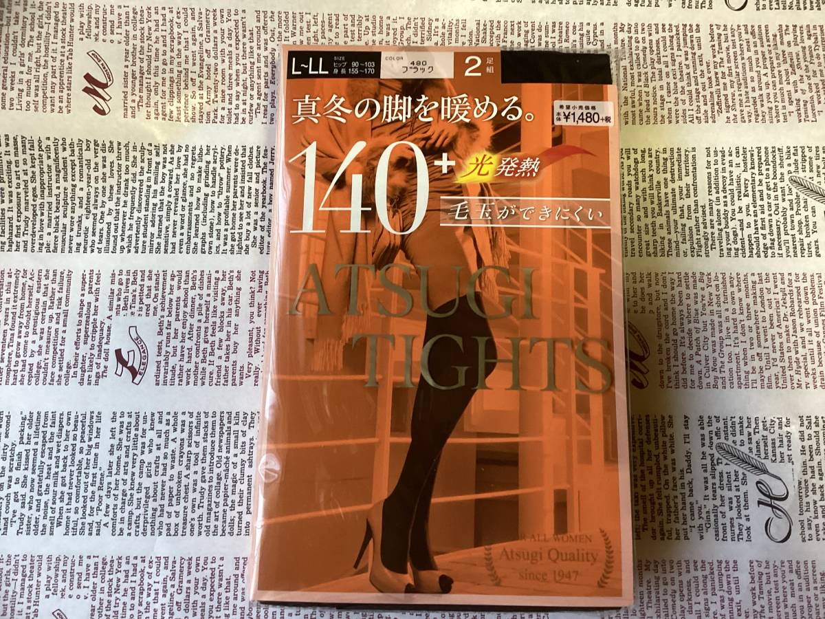 アツギ タイツ 140デニール L〜LL ブラック　 2足組 毛玉ができにくい　　光発熱_開封致します。