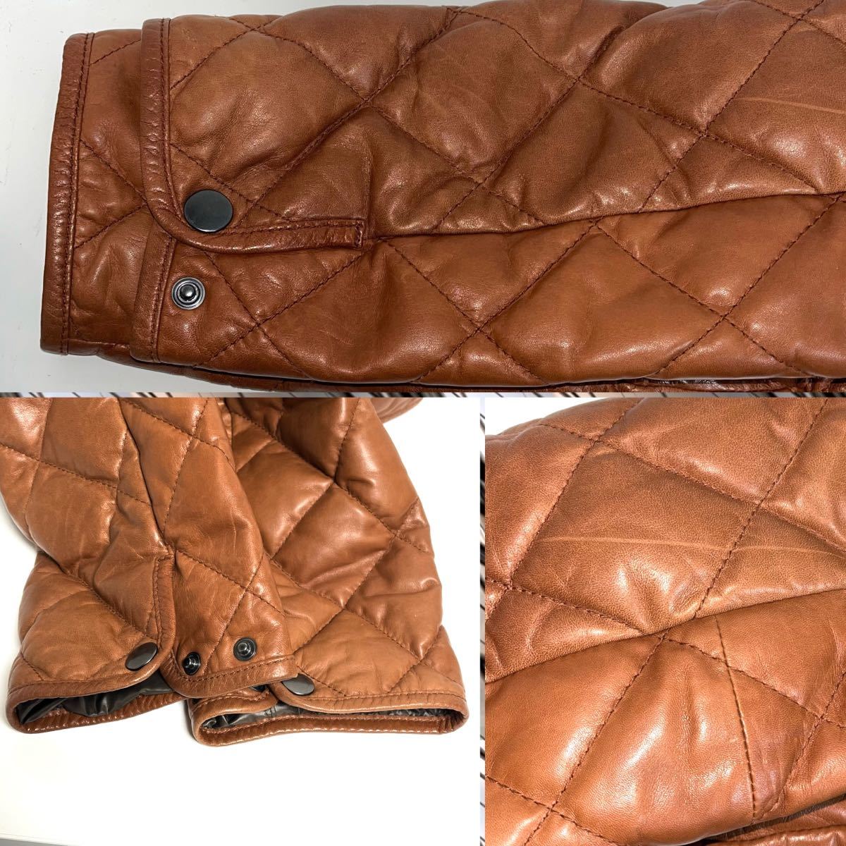 PS Paul Smith ポールスミス レザー キルティング ダウンジャケット ムートン 2WAY ダウン レザー 本革 羊革 メンズ L キャメル ブラウン