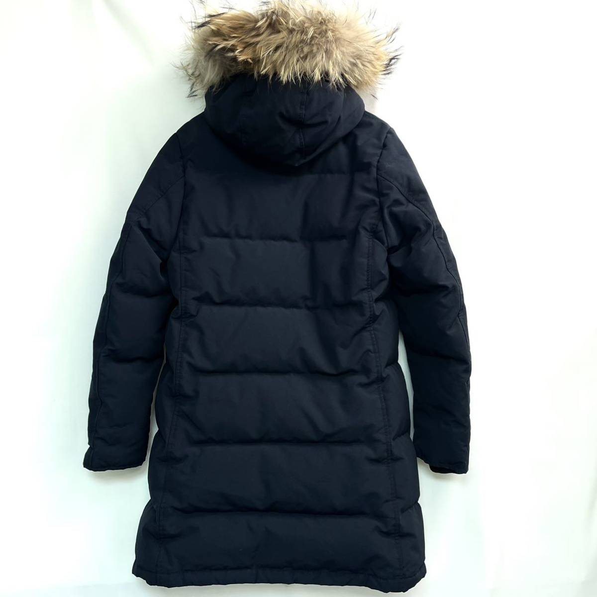 DANTON Dan ton real fur with a hood .2WAY long down coat lady's raccoon fur 34 S navy navy blue 