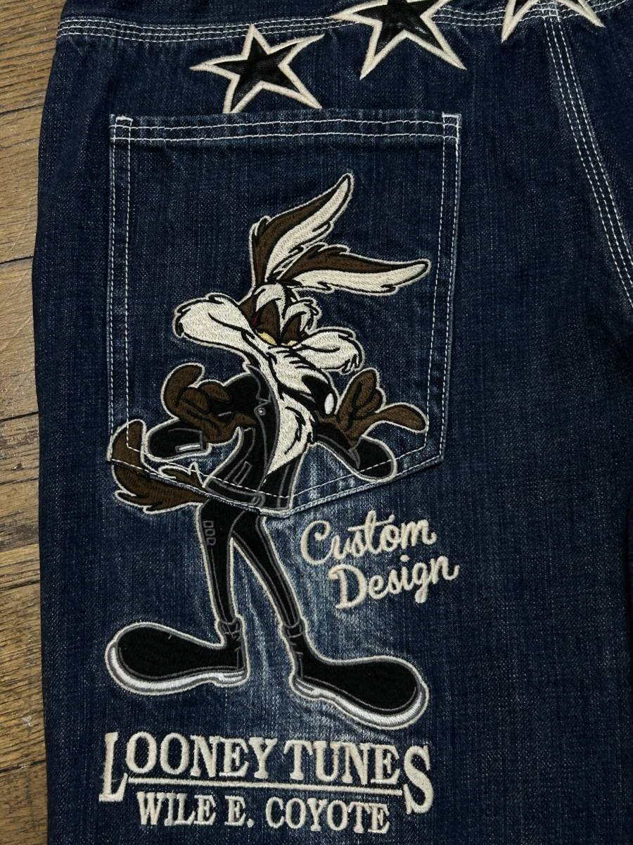 ※バンソン VANSON LOONEY TUNES ルーニートゥーン＆ロゴスター刺繍 デニム パンツ 濃いめインディゴ 未裾直 34 BJBC.AA_画像4