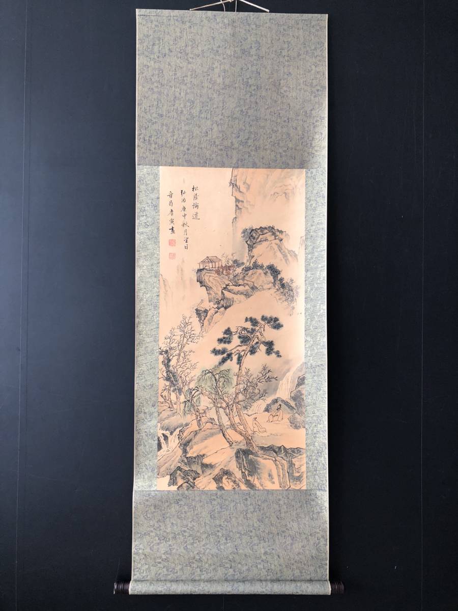 t1104珍品旧蔵 中国古画唐寅【山水、三尺手描き作品 】 (紙に手書き