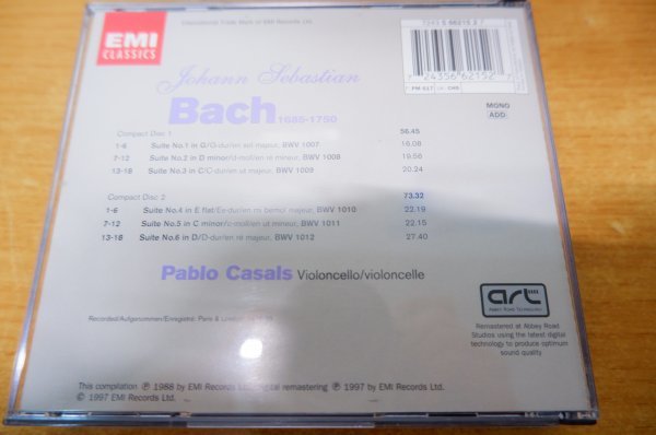 き7-073＜CD/2枚組＞「J. S. Bach:The 6 Cello Suites」パブロ・カザルスの画像2