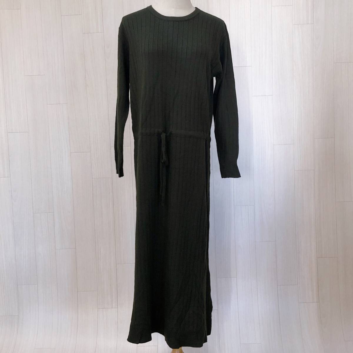 Y0158 chocol raffine robe ショコラフィネ ローブ レディース ワンピース ニット 長袖 ロング丈 薄手 Fサイズ フリーサイズ グリーン 緑 _画像1