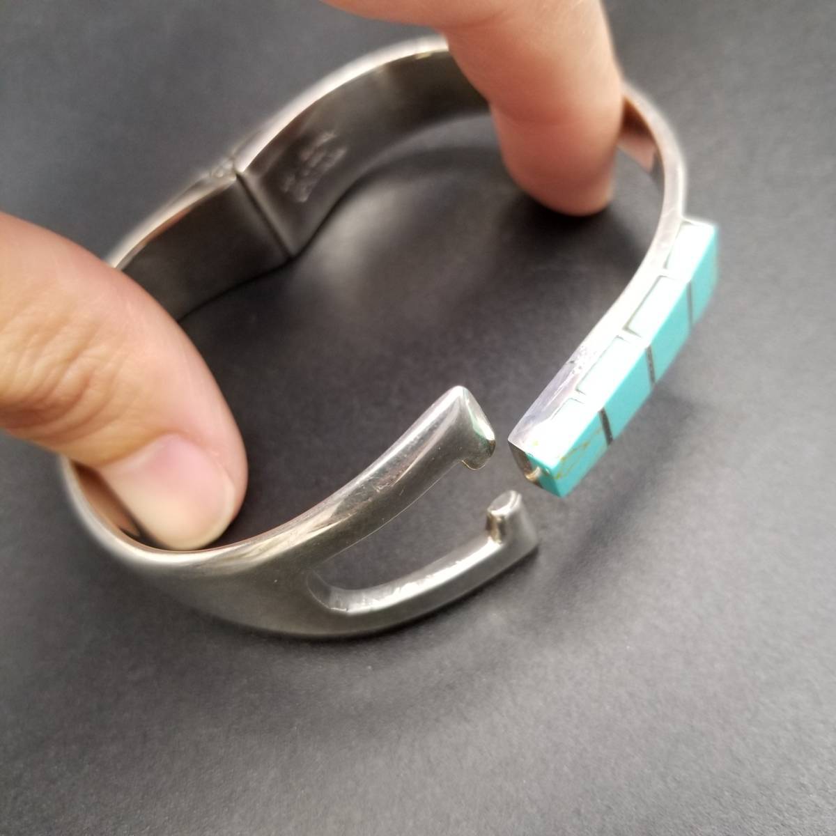 ESCORCIA メキシコ Taxco タスコ ターコイズ スクエア インレイ カフブレスレット ヴィンテージ バングル 51.8g R11-E
