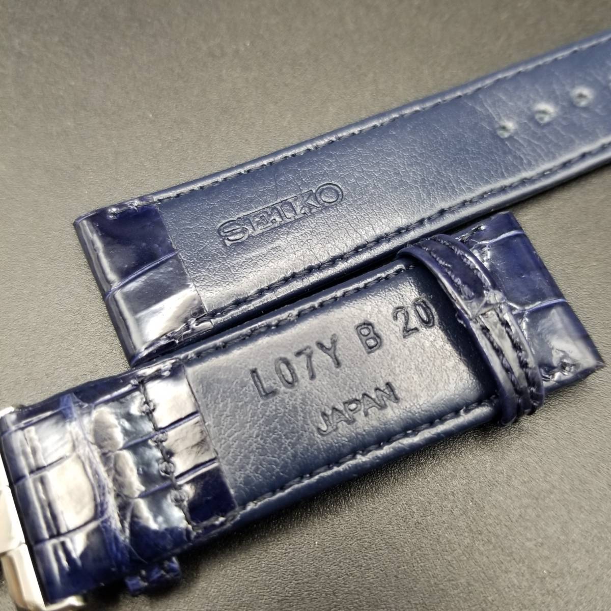 純正 SEIKOセイコー 腕時計 バンド プレザージュ SARX007用 20mm レザーベルト クロコダイル 濃青 ダークブルー バックル付き L07Y011J9_画像8
