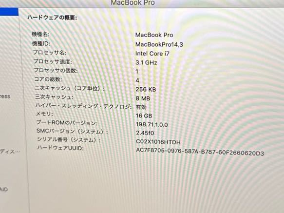 難 MacBookPro 15-inch 2017 Core i7 メモリ16GB ストレージ1TB カメラ 無線Lan SK2311-99_画像2