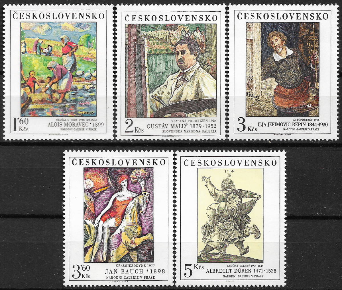 1979/1982年 -チェコスロバキア -絵画切手 5種完+5種完 未使用(MNH)(size-4.5cmx5.5cm)-VD-422_画像2