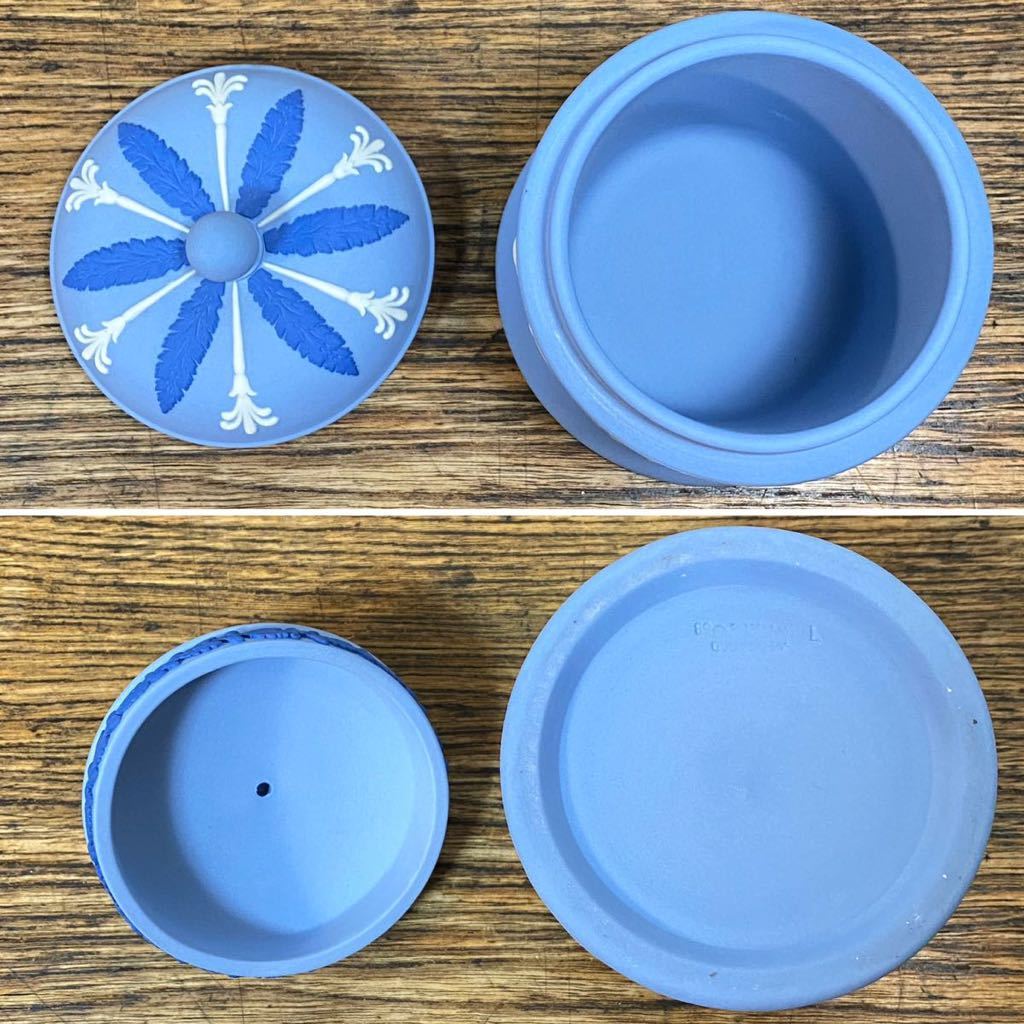 3点 WEDGWOOD ジャスパー ソルト＆ペッパー 調味料入れ 約9cm キャニスター 約11cm 小物入れ ウェッジウッド ペールブルー ヴィンテージ_画像8