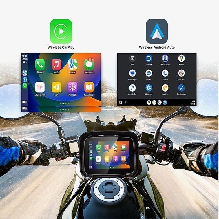 バイク用ナビ 5インチ CarPlay AndroidAuto カープレイ アンドロイドオート iPhone アイフォン スマホ 防水 ポータブルナビ オートバイ