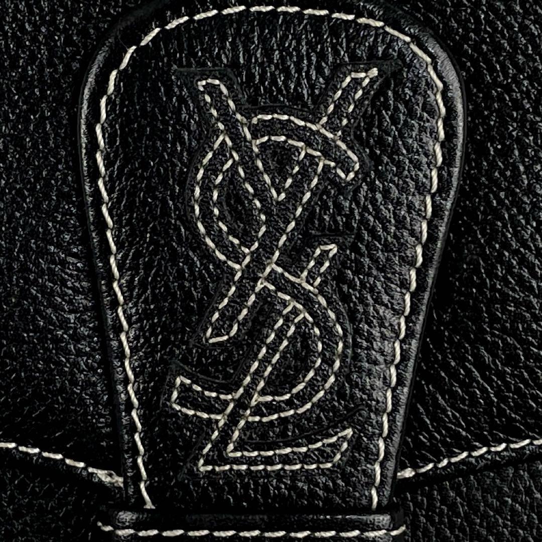【極美品】Yves Saint Laurent イヴサンローラン ショルダーバッグ 2way YSL カサンドラ 裏地総柄 シボ革 ステッチ レザー  黒 ブラック