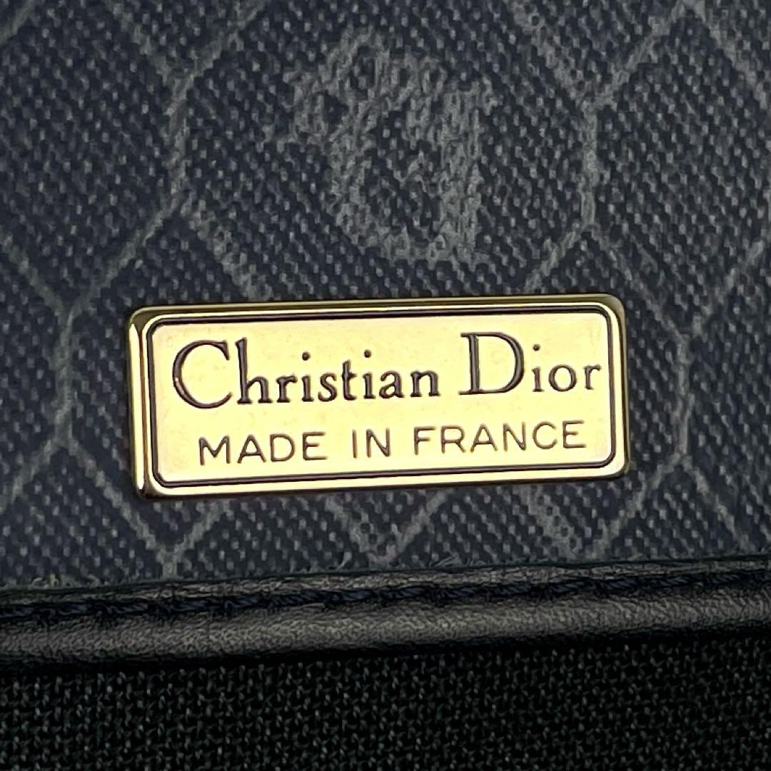 【美品】Christian Dior ディオール ショルダーバッグ トロッター ハニカム 総柄 斜め掛け シルバー金具 ハーフムーン PVC レザー ネイビー_画像9