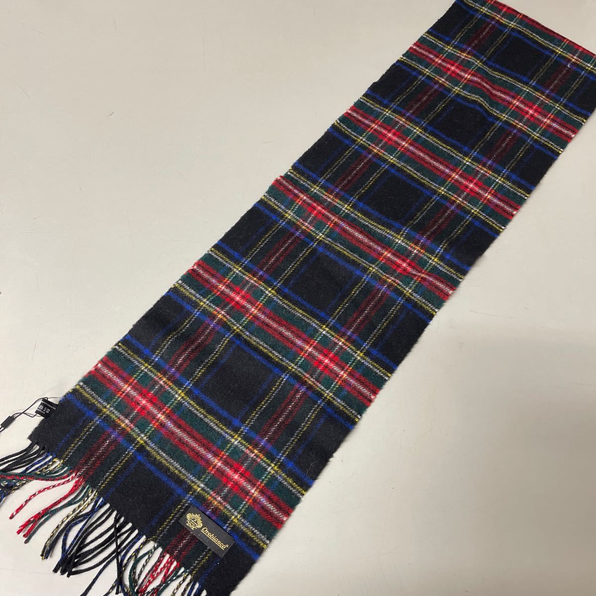 Orobianco オロビアンコ ウールマフラー 未使用 スコットランド製 チェック柄 フリンジ MADE IN Scotland wool メンズ レディース_画像6