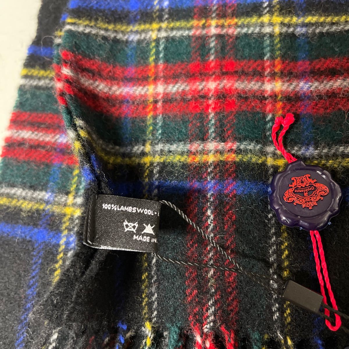 Orobianco オロビアンコ ウールマフラー 未使用 スコットランド製 チェック柄 フリンジ MADE IN Scotland wool メンズ レディース_画像4