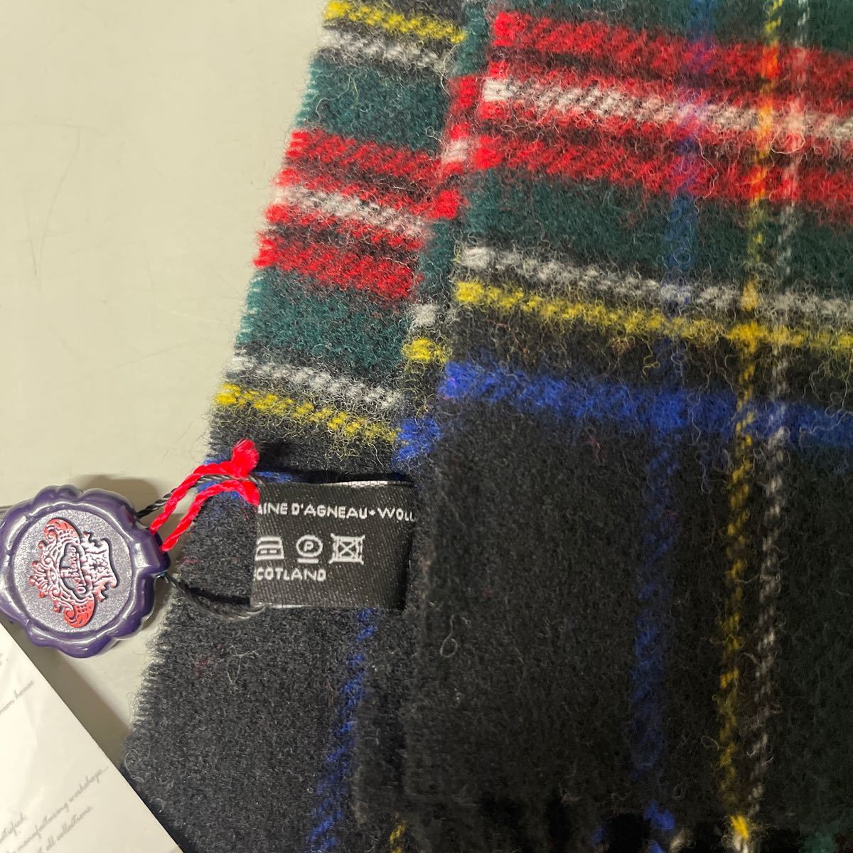 Orobianco オロビアンコ ウールマフラー 未使用 スコットランド製 チェック柄 フリンジ MADE IN Scotland wool メンズ レディース_画像5