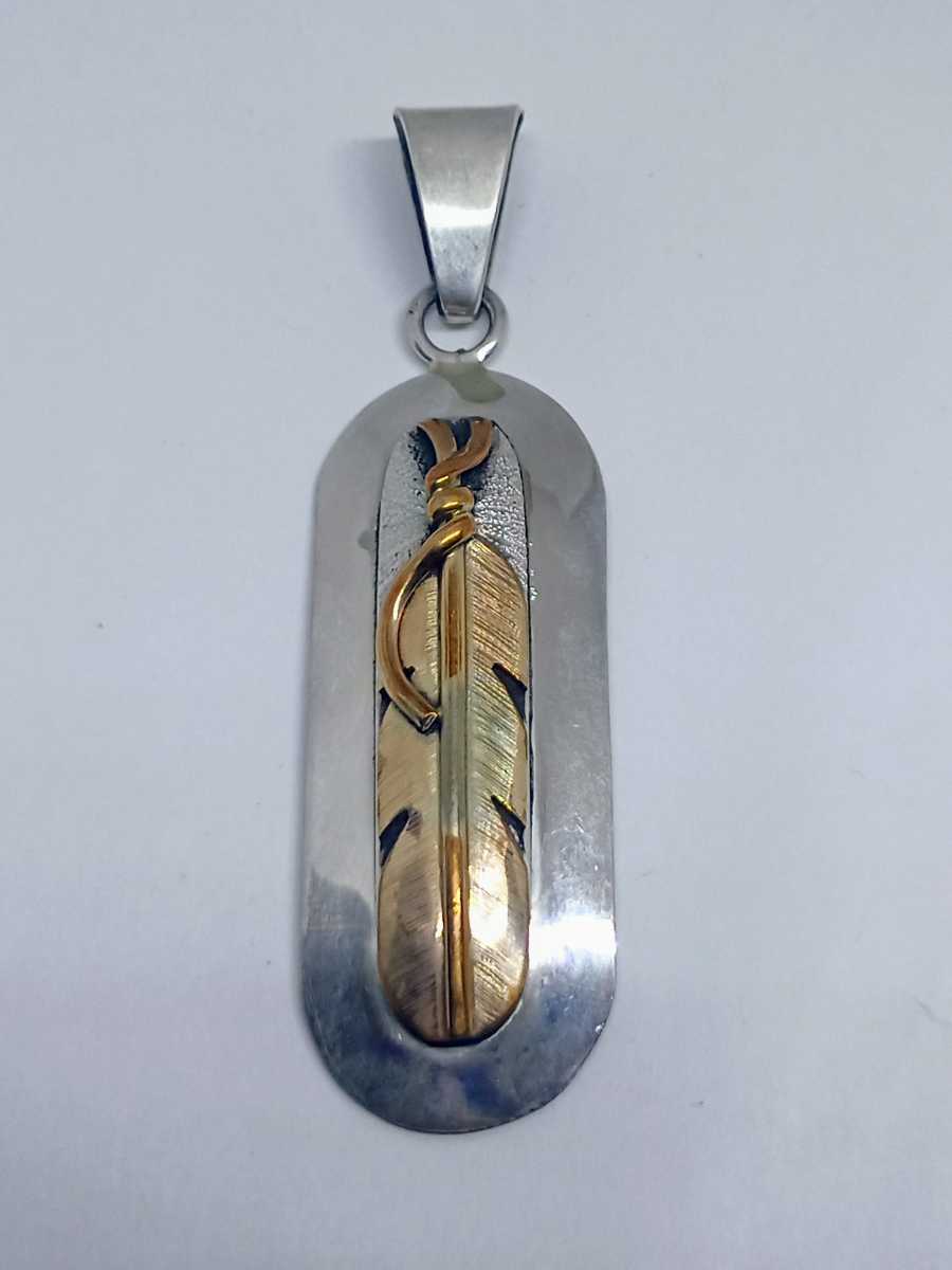 .Lee Bennett Lee be net navajo Navajo new goods 12KGF gold USA Indian jewelry sterling silver pendant head top extra-large feather 
