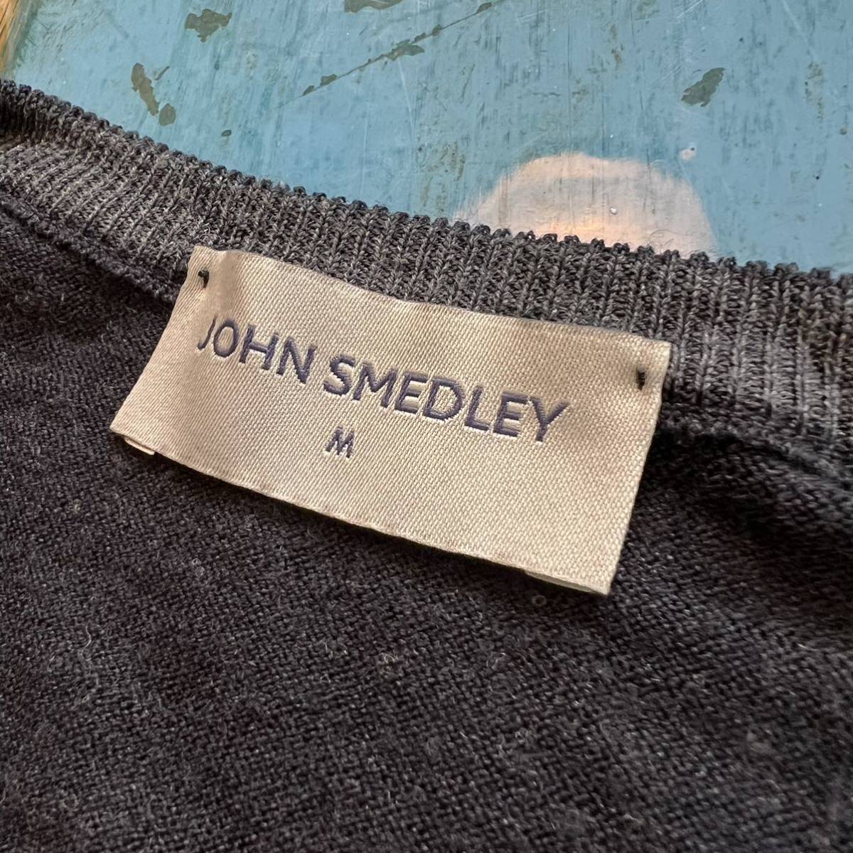 美品 定価3.8万 john smedley ジョンスメドレー クルーネック セーター ハイゲージ イギリス製 サイズM wool ウール バイカラー 30G_画像2