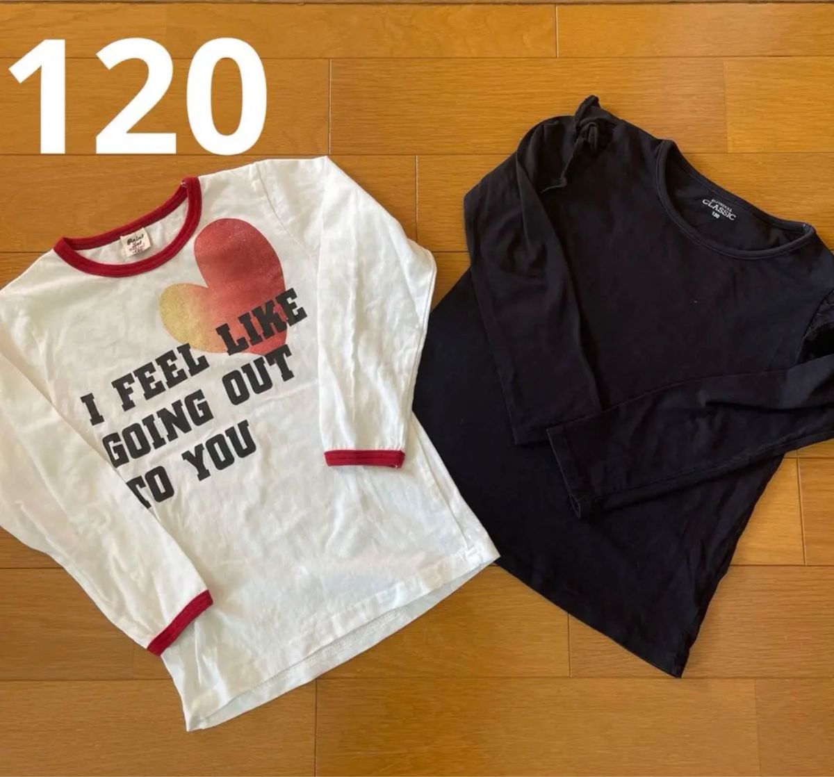 120 Tシャツ 長袖　トップス　ロンt フリル　黒　書道　 かっこいいTシャツ　カットソー　インナー　可愛い　まとめ売り　重ね着