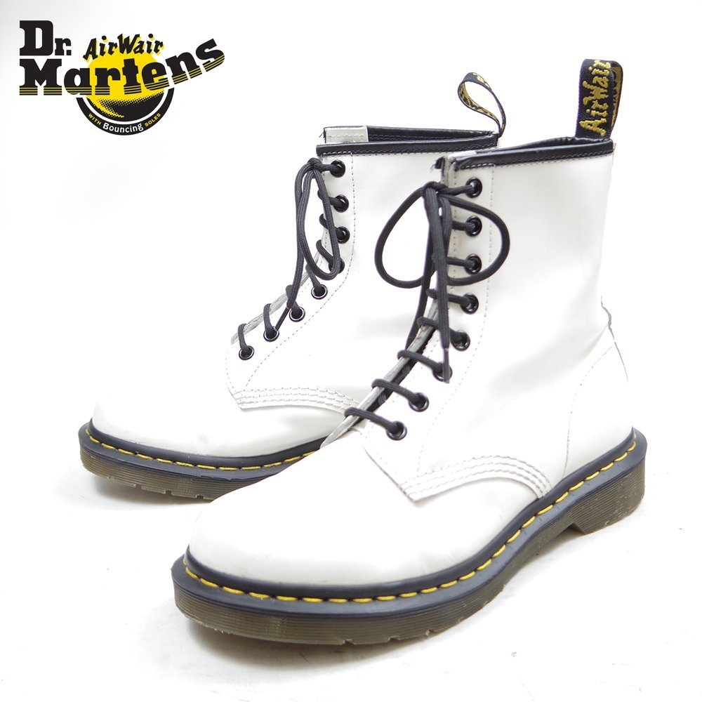 良品　UK6　25cm相当　Dr.Martens　ドクターマーチン　8ホール　ブーツ　イエローステッチ　ホワイト　ソール減りほぼ無し/U9402_画像1