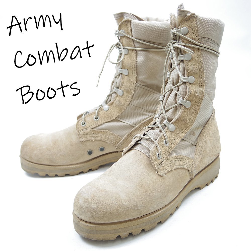 9R表記　27㎝相当　Combat Boots　コンバットブーツ　サービスシューズ　官給品　革靴　編み上げブーツ　レザー　ベージュ　アーミー/U9522