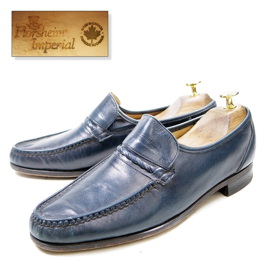 8-1/2D表記　26.5cm相当　Florsheim　Imperial フローシャイム　インペリアル　ストラップローファー　ブルー　カナダ製　珍しい色/U9515_画像1