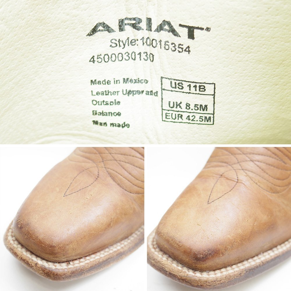 11B表記 27-27.5cm相当 ARIAT アリアット ウエスタンブーツ カウボーイ 刺繍 レザーシューズ 本革 革靴 バイカラー /U9572の画像10