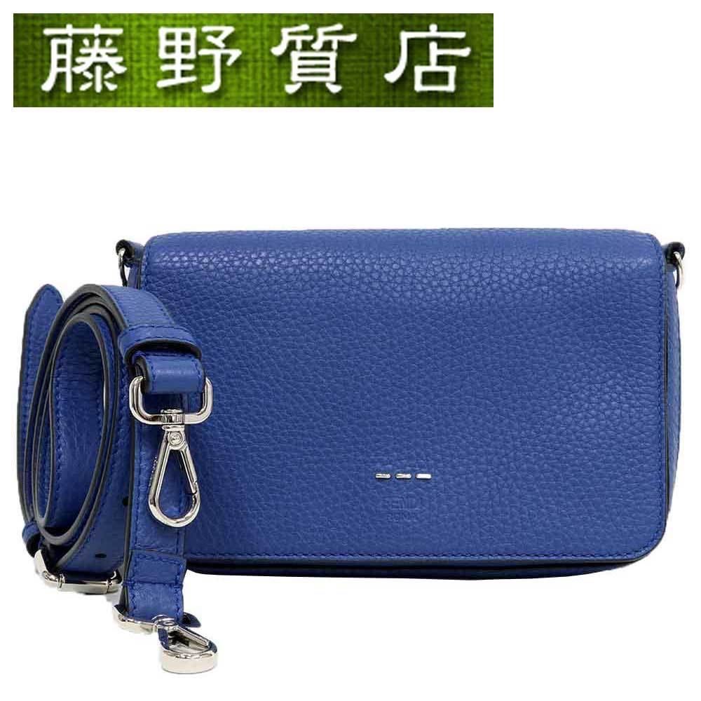 （未使用展示品）フェンディ FENDI フラップショルダー バッグ クラッチ 2Way 斜め掛け ズッカ柄 ブルー × 黒 レザー 7M0299 8313_画像1