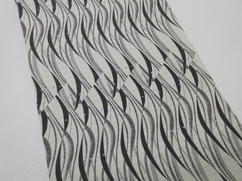 ドークブア■六通柄袋帯　波縞　白鼠　織り　極上の逸品　A22_画像2