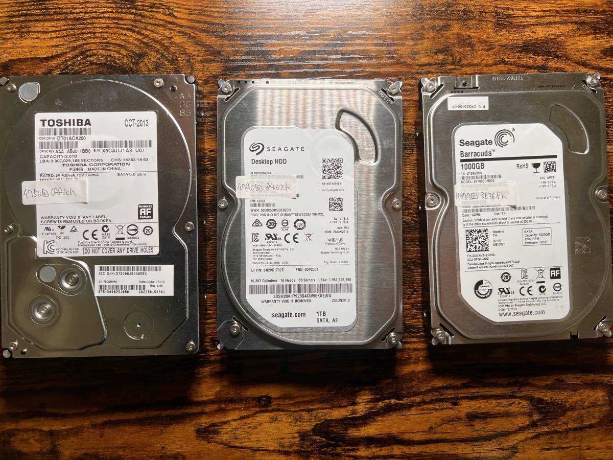 内臓3.5インチHDD 6台まとめて 1TB～2TB 合計9TB分_画像3