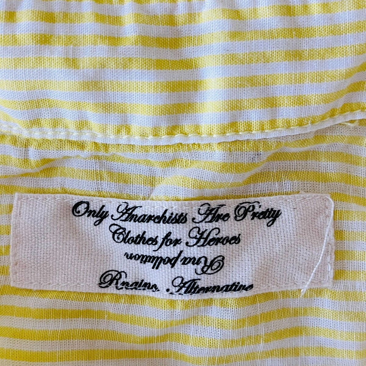 F8768cL タグ付き未使用品 RNA アールエヌエー サイズM 長袖シャツ ストライプシャツ イエロー×ホワイト レディース 麻混 スマイル刺繍の画像6
