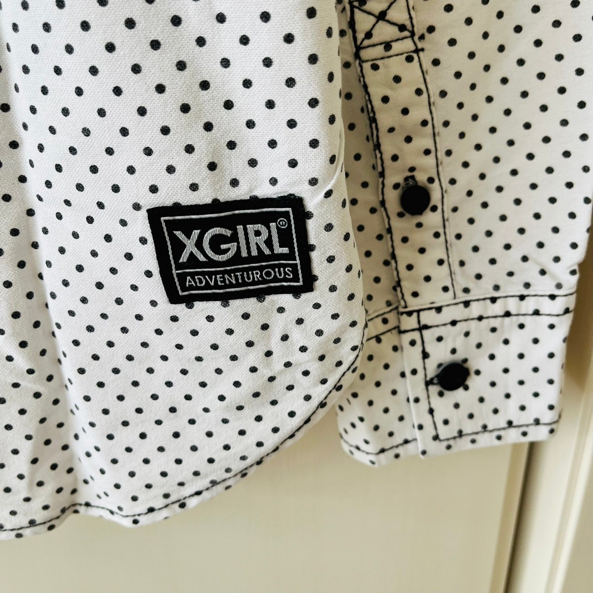 F8832cL X-girl X-girl size 1 (S~M rank ) long sleeve shirt white × black polka dot pattern SHIRT lady's cotton 100% Street 