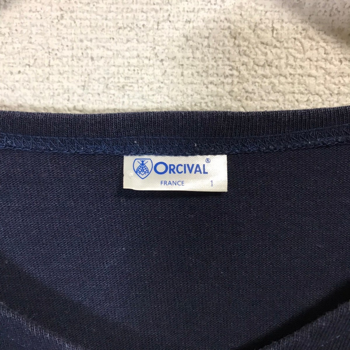 F8856dL 日本製 ORCIVAL オーシバル サイズ1 (S～M位) カットソー ロンT 長袖Tシャツ コットン 綿100% ネイビー 紺色 メンズ 古着 定番人気_画像6